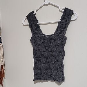 Free People Black Textured Tank Top